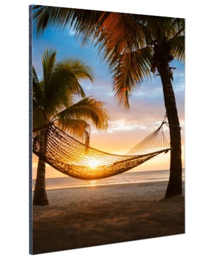 Hangmat op het Caribische strand Aluminium 120x180 cm - Foto print op Aluminium (metaal wanddecoratie)