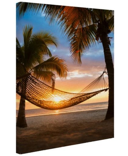 FotoCadeau.nl - Hangmat op het Caribische strand Canvas 20x30 cm - Foto print op Canvas schilderij (Wanddecoratie)