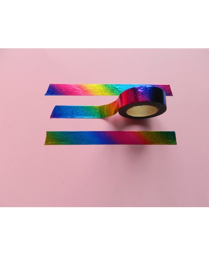 Washi tape 'metallic rainbow' - Regenboog decoratietape - 2 rolletjes van 10 meter