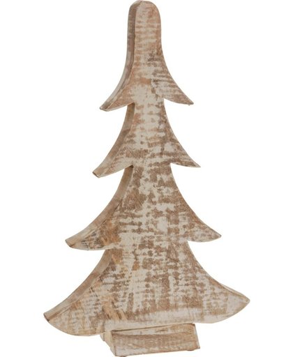 Bruin/witte houten kerstboom 42 cm
