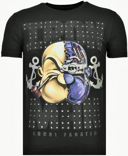 Local Fanatic Iron Man Popeye - Rhinestone T-shirt - Zwart - Maten: XL