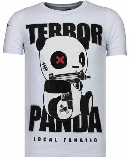 Local Fanatic Terror Panda - Rhinestone T-shirt - Wit - Maten: XL