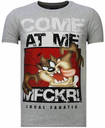 Local Fanatic Taz Mania - Rhinestone T-shirt - Grijs - Maten: XL