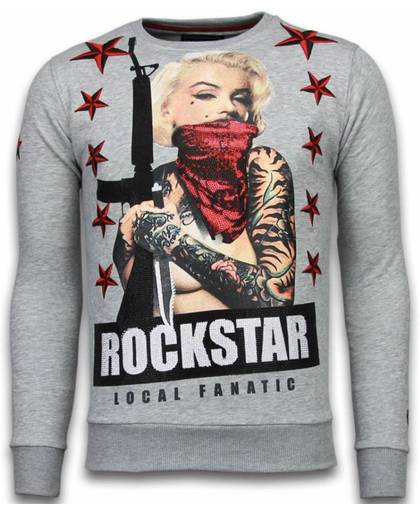 Local Fanatic Marilyn Rockstar - Rhinestone Sweater - Grijs - Maten: XL