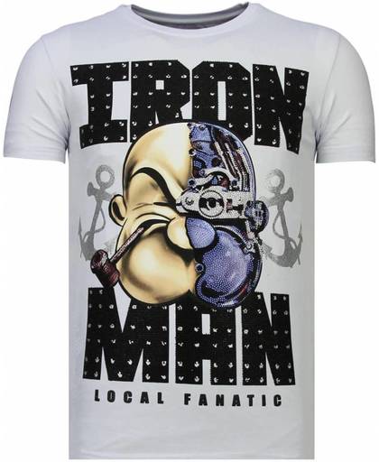 Local Fanatic Iron Man Popeye - Rhinestone T-shirt - Wit - Maten: XL