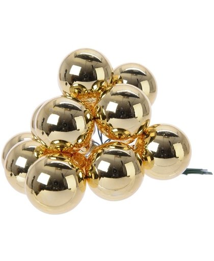 Gouden kerstballetjes op steker voor kerststuk 2 cm