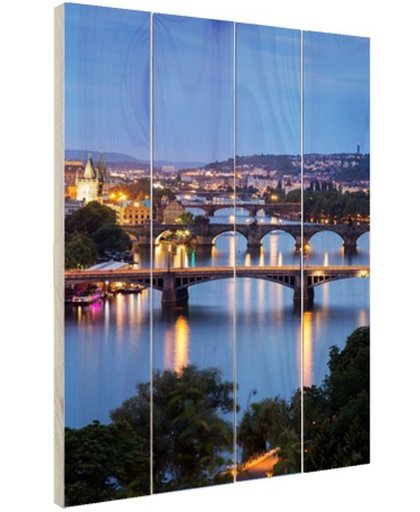 De vele bruggen van Praag Hout 120x160 cm - Foto print op Hout (Wanddecoratie)