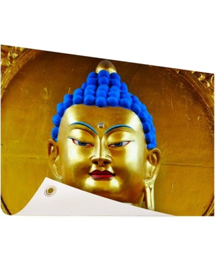 FotoCadeau.nl - Goud met blauw Boeddha beeld Tuinposter 200x100 cm - Foto op Tuinposter (tuin decoratie)