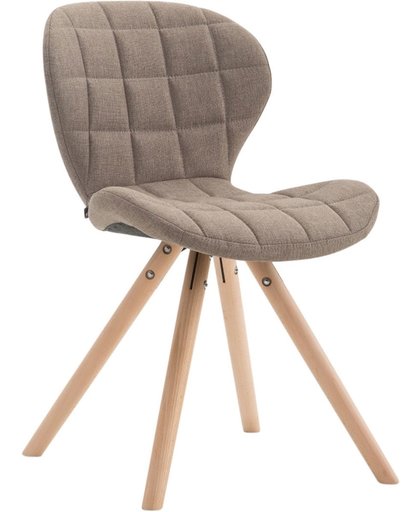 Clp Design retro stoel ALYSSA, bezoekersstoel, woonkamerstoel, eetkamerstoel, objectstoel, vergaderstoel, rond beukenhouten frame, bekleding van stof - taupe, kleur onderstel : natura,