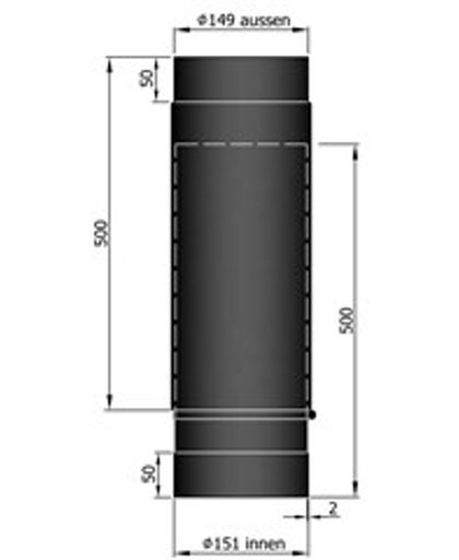 TT Kachelpijp Ø150 schuifbuis zwart - zwart - staal - 2mm - schuifbuis - Ø150mm