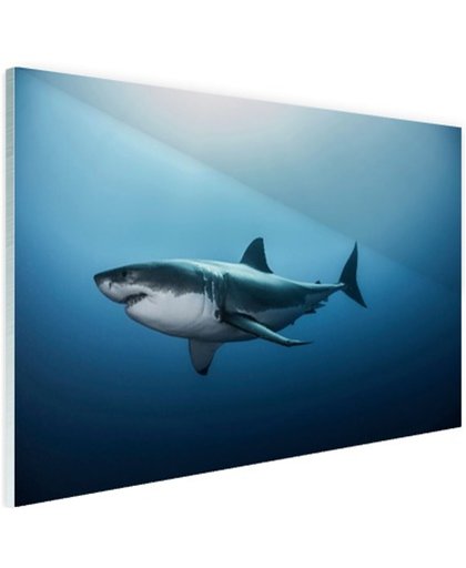 FotoCadeau.nl - Zijaanzicht grote witte haai Glas 120x80 cm - Foto print op Glas (Plexiglas wanddecoratie)