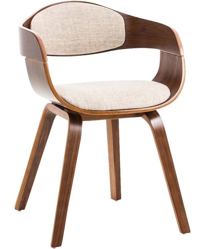 Clp Design bezoekersstoel KINGSTON - natura houten stoel met armleuning en gepolsterd zitvlak, stof - Stof: Creme | Frame: walnoot walnoot