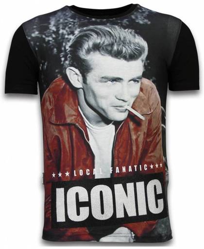 Local Fanatic James Dean Iconic - Digital Rhinestone T-shirt - Zwart - Maten: XL