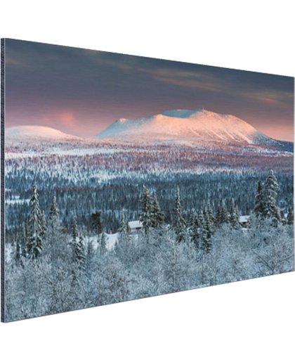 Winters berglandschap Aluminium 180x120 cm - Foto print op Aluminium (metaal wanddecoratie)