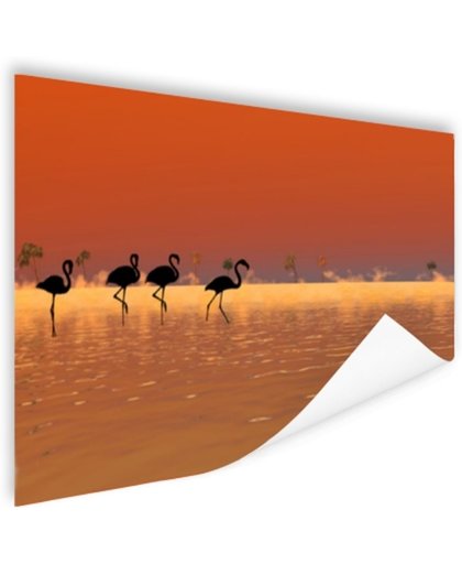 Flamingos silhouet Poster 90x60 cm - Foto print op Poster (wanddecoratie)