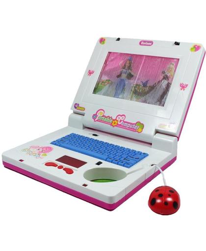 KINDER PICTURE ANIMATION PORTABLE LAPTOP COMPUTER TOY WITH MUSIC KEYBOARD & MOUSE ROZE MEISJE