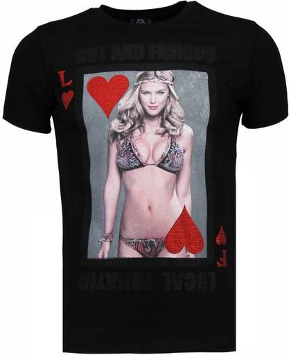 Local Fanatic Hot & Famous Poker - Bar Refaeli Rhinestone T-shirt - Zwart - Maten: XL