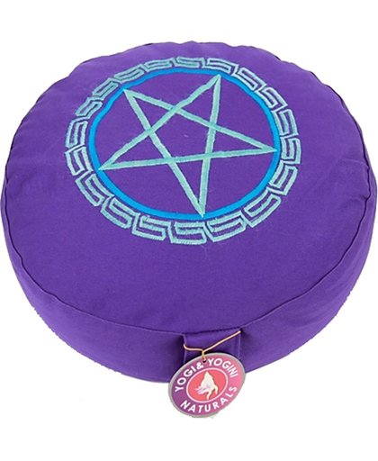 Meditatiekussen violet pentagram geborduurd (33x17 cm)