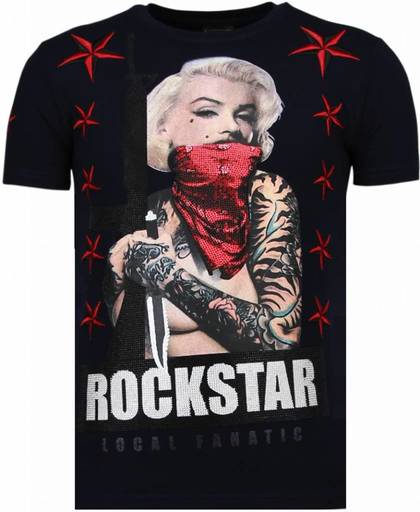Local Fanatic Marilyn Rockstar - Rhinestone T-shirt - Blauw - Maten: XL