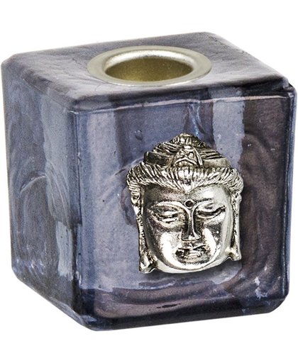 Mini kaarsenhouderset kubus zwart Buddha 2 stuks 3cmx3cm