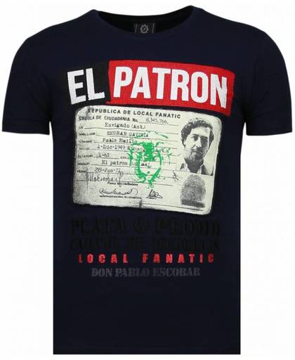 Local Fanatic El Patron Narcos Billionaire - Rhinestone T-shirt - Blauw - Maten: XL