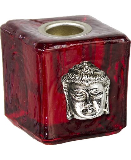 Mini kaarsenhouderset kubus rood Buddha 2 stuks 3cmx3cm