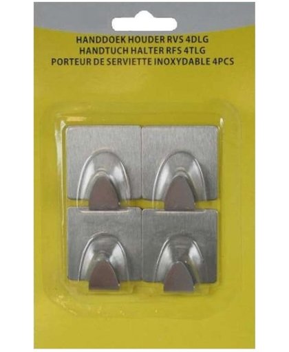 4x RVS handdoekhaakjes / ophanghaakjes - vierkant - zelfklevende haakjes