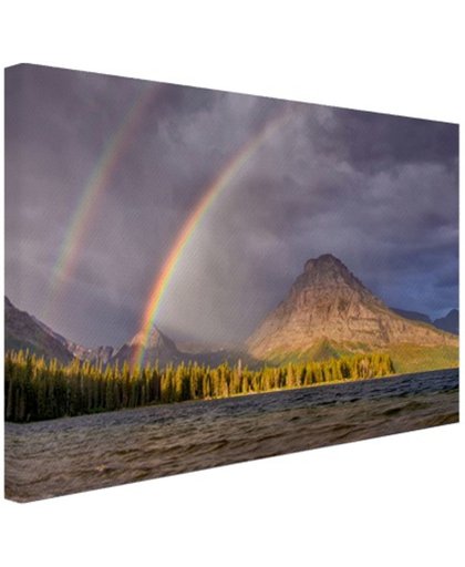Dubbele regenboog over berg Canvas 180x120 cm - Foto print op Canvas schilderij (Wanddecoratie)