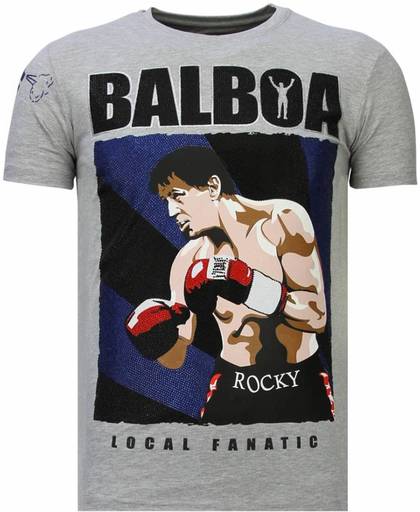 Local Fanatic Balboa - Rhinestone T-shirt - Grijs - Maten: XL
