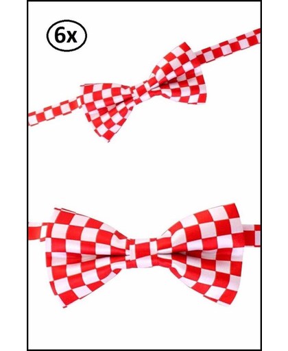 6x Luxe strik brabant rood/wit geblokt