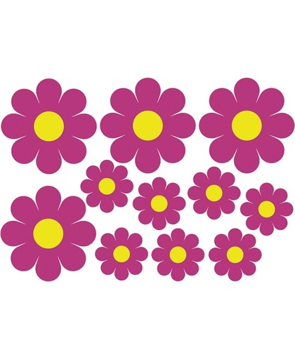 Sticker Flowers - Roze/geel - 50x35cm