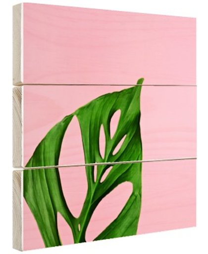 FotoCadeau.nl - Botanisch blad op roze Hout 50x50 cm - Foto print op Hout (Wanddecoratie)