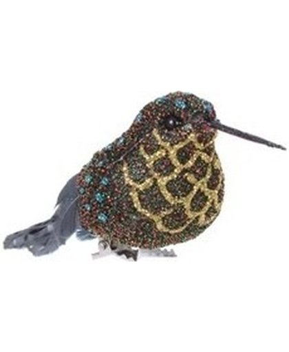 Blauwe kolibrie vogel kerstversiering clip decoratie 4 cm
