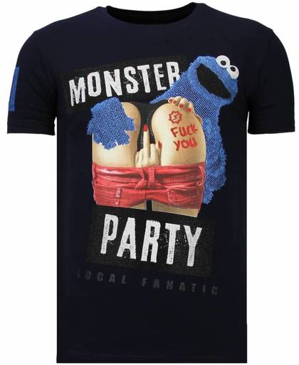 Local Fanatic Monster Party - Rhinestone T-shirt - Navy - Maten: XL