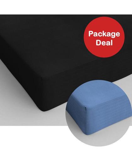 Package Deal 2x Dreamhouse Bedding Hoeslaken Katoen 120x200 - Zwart - Blauw