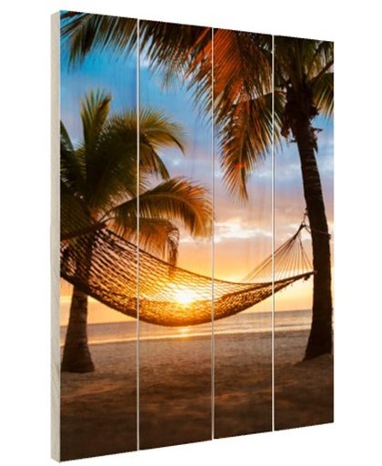 FotoCadeau.nl - Hangmat op het Caribische strand Hout 20x30 cm - Foto print op Hout (Wanddecoratie)