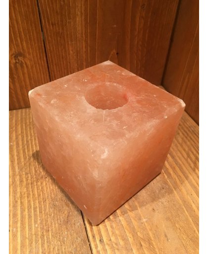 Theelichthouder Haliet / Himalayazout - zoutlamp Blok / Kubus Groot - c.a. 2,2kg 10x10cm