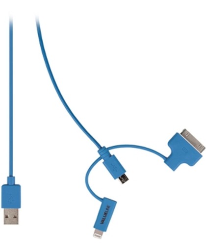 Valueline VLMP39410L1.00 1m USB A Micro-USB B/Apple 30-p/Lightning Blauw mobiele telefoonkabel
