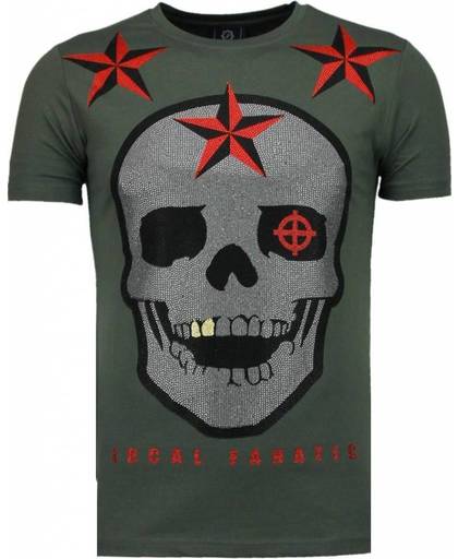 Local Fanatic Rough Player Skull - Rhinestone T-shirt - Green - Maten: XL