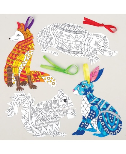 Creatieve dierenbos-inkleurdecoraties voor kinderen. Leuke knutsel- en decoratiesets voor jongens en meisjes (8 stuks per verpakking)