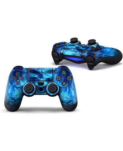 PS4 dualshock Controller PlayStation sticker skin | Blue Skull - Met gratis paar thumb grips!