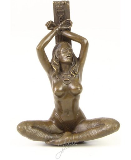 Bronzen sculptuur met handgebonden vrouwelijk naakt