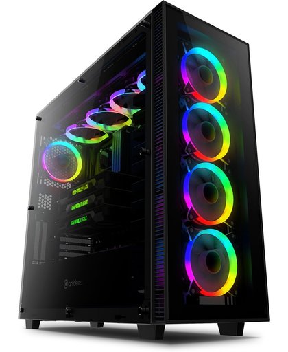 anidees AI Crystal XL RGB Tempered Glas /Steel Computer Gaming Behuizing suport HPTX /XL-ATX /E-ATX /ATX MB 480/ 360/280 Radiator met 5 RGB LED Fans -Zwart RGB