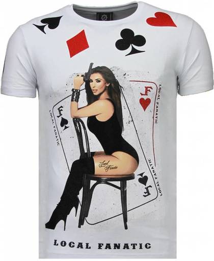 Local Fanatic Poker Tournament - Rhinestone T-shirt - Wit - Maten: XL