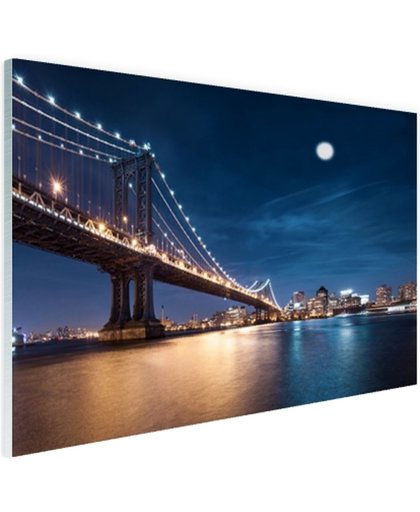 Maanlicht over de brug van Manhattan Glas 180x120 cm - Foto print op Glas (Plexiglas wanddecoratie)