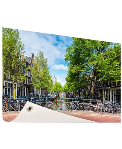 Brug met fietsen over gracht Amsterdam Tuinposter 60x40 cm - Foto op Tuinposter (tuin decoratie)