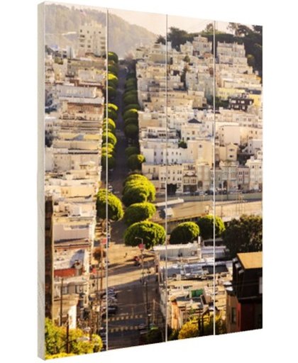 Heuvels van San Francisco Hout 120x160 cm - Foto print op Hout (Wanddecoratie)