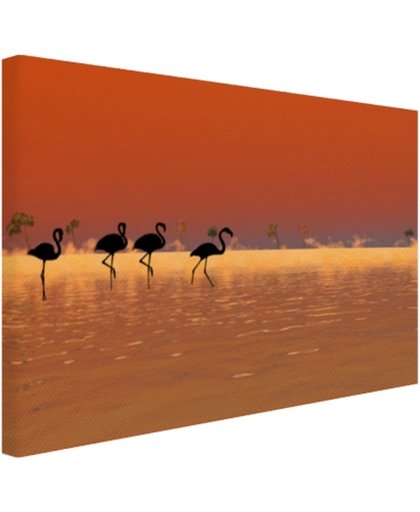 Flamingos silhouet Canvas 120x80 cm - Foto print op Canvas schilderij (Wanddecoratie)