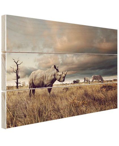 FotoCadeau.nl - Afrikaanse dieren op de savanne Hout 60x40 cm - Foto print op Hout (Wanddecoratie)