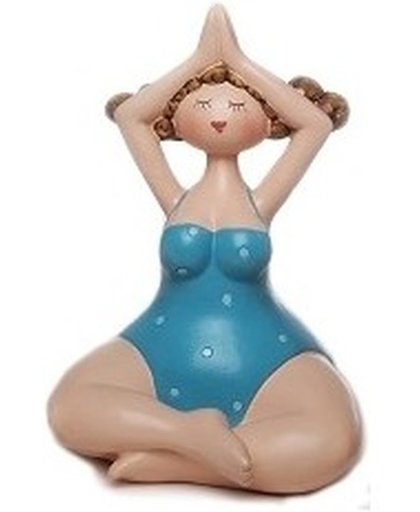 Decoratie beeldje dikke dame in blauw badpak - Dikke dames beeldje in yoga pose